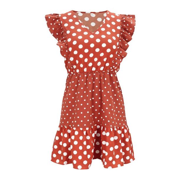 

casual dresses 2021 summer fashion -selling polka dot stitching ruffled sleeveless short dress, Black;gray
