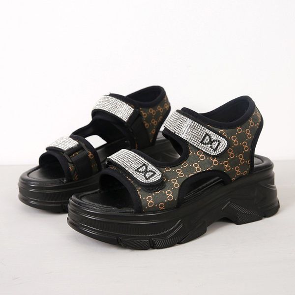 

2021 brand sandals women wedges platform sandal fashion rome thick bottom flats open toe ladies shoes sports sandalias mujer, Black