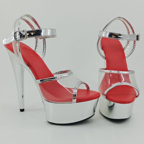 

leecabe 15cm/6inch shinny silver women's platform sandals party high heels shoes pole dancing, Black