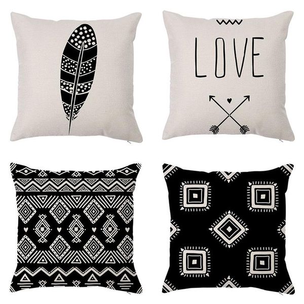 

cushion/decorative pillow black white ethnic cotton linen cushion cover home decor leaf pattern printed pillowcase boho throw decorative sof