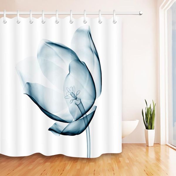 

shower curtains lb tulip 3d blue x-ray blossom transparent flower white curtain nature waterproof bathroom fabric for art bathtub decor