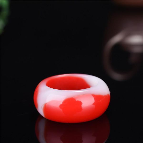 

chinese red white jade carve jadeite ring charm jewellery fashion hand-carved man woman luck gifts amulet cluster rings, Golden;silver