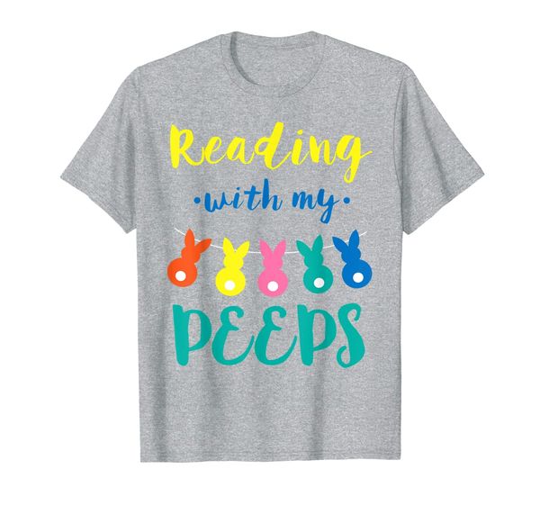 

reading with my peeps fun book reading easter teacher shirt, White;black