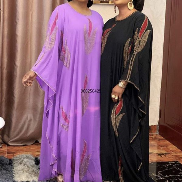 

style classic african women's dashiki fashion chiffon robes loose big bat sleeve belt drilling long dress size ethnic clothing, Red