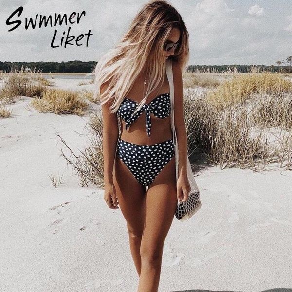

women's swimwear knot bandeau women bathers bikini micro swimsuit push up high cut bathing suit print dot brazilian 2021, White;black