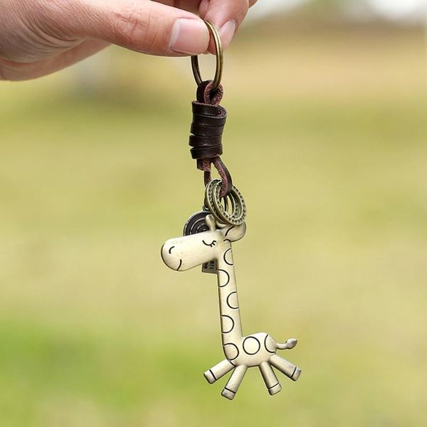 

keychains vintage leather bronze keychain giraffe robot creative punk hip-hop handmade car key pendant ring jewelry s, Silver