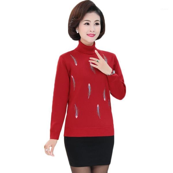 

women's sweaters winter women sweater pullover thicken plus velvet warm middle-aged mother clothes turtleneck bottoming shirt 916, White;black