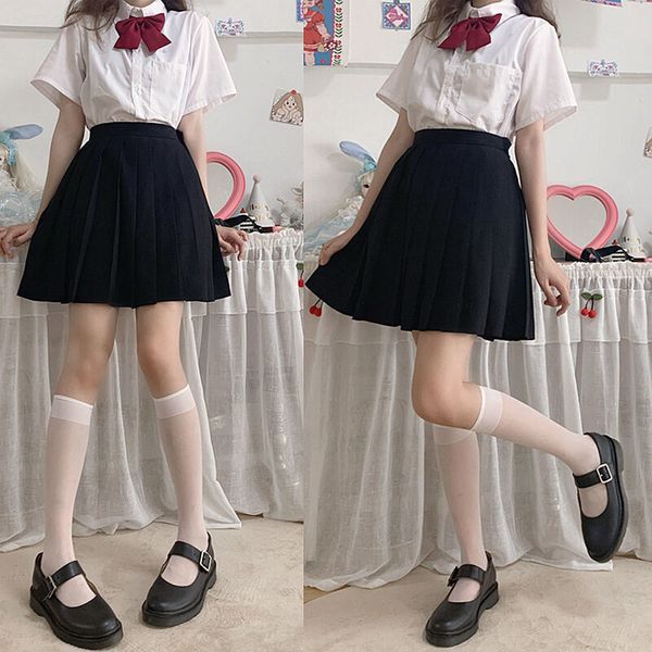 

calf women's thin transparent pure color long silk student jk half high tube stockings, Black;white