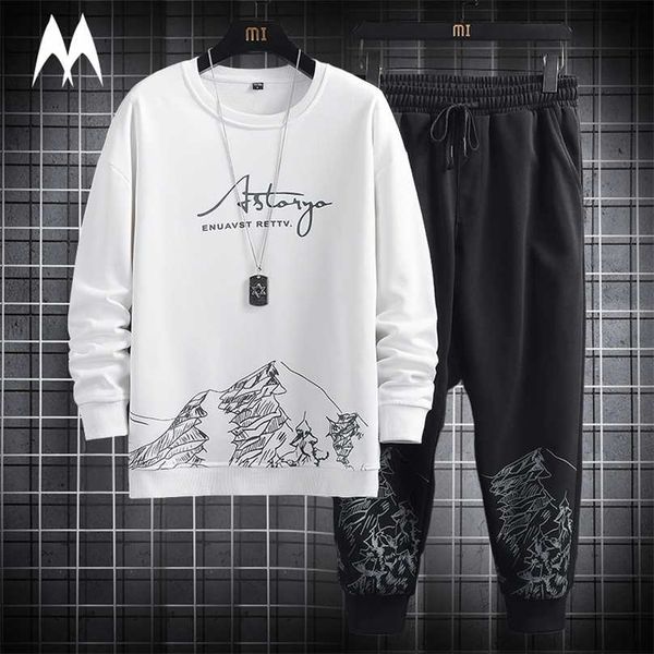 

patchwork print men set harajuku sportswear 2 pieces suit sweatshirts + pants fashion sets mens autumn casual running tracksuit 211109, Gray