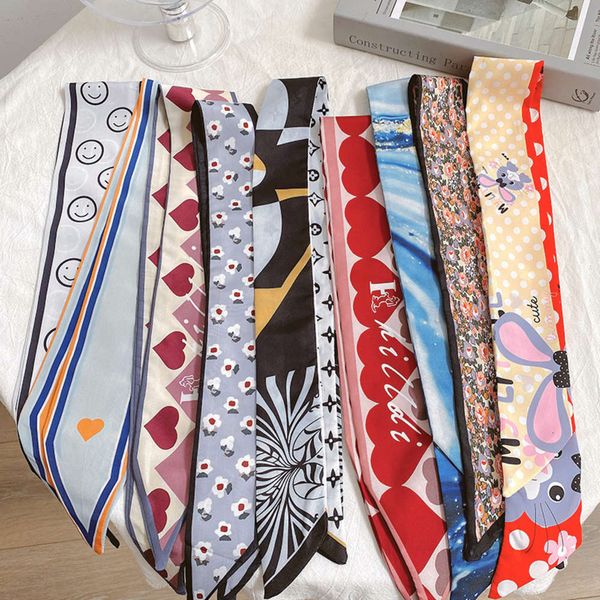 

scarf simple broken flower long silk versatile autumn style hair binding ribbon super fairy headdress temperament jewelry, Blue;gray