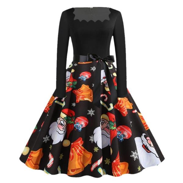 

casual dresses christmas women's 3d print motif swing dress long sleeve square neck elegant, Black;gray