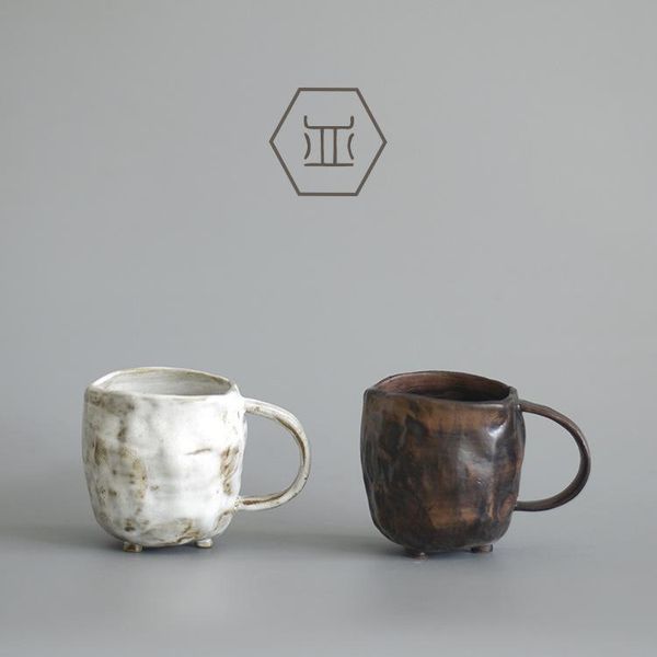 

mugs handmade pottery mug chinese creative milk cup water custom retro ceramic tea coffee handle daily use white and black
