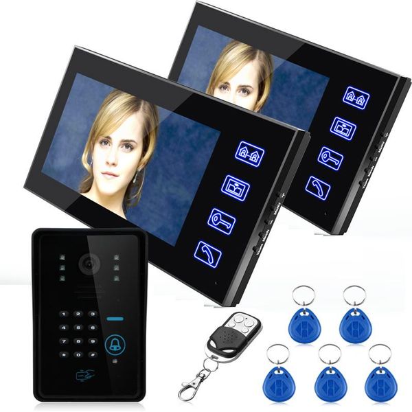 

7" color rfid video door phone doorbell intercom system 5 id card 2 monitor phones