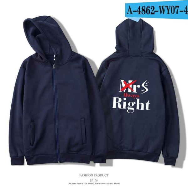 

men's hoodies & sweatshirts 2021 mrs always right zipper men women cute simple style long sleeve, Black