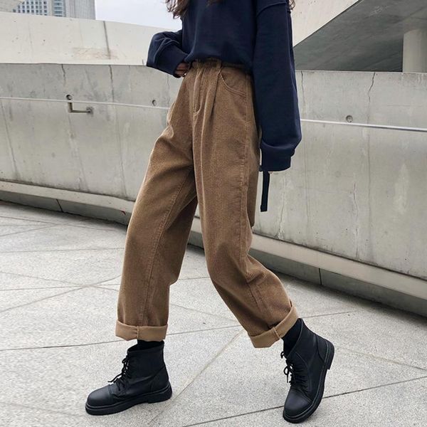 

women's pants & capris vintage loose corduroy women autumn high waist wide leg harajuku streetwear trousers female korean casual long, Black;white