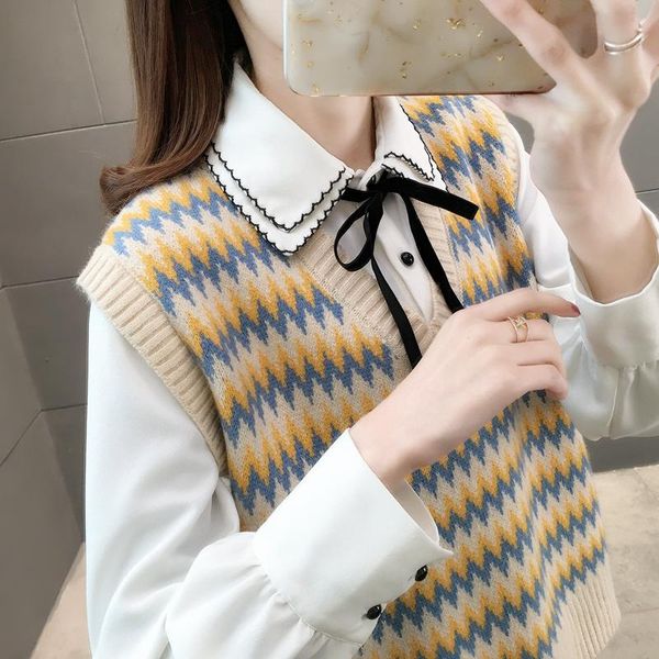 

women's vests 5126q zone 21 right] - real wave stripe v-neck vest 39, Black;white