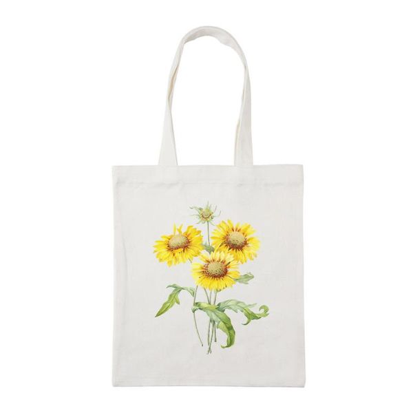 

shopping bags sunflower cartoon print canvas for women 2021 casual ins fashion shoulder shopper beach bag female cute