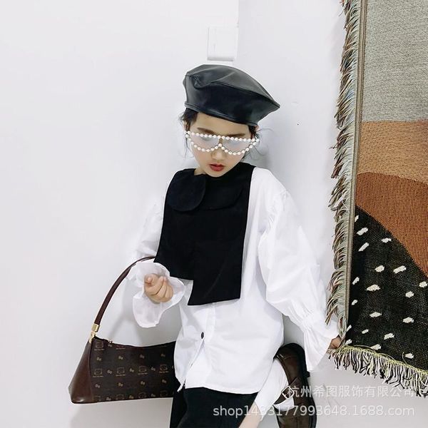 

girls' shirt cape in spring 2021 two piece suit of foreign style casual fashion splicing shirts, White;black