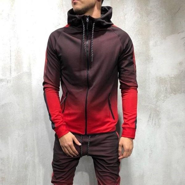 

men's tracksuits zogaa men tracksuit 2 piece set male gradient hooded sweatshirt and jogger drawstring sweatpants casual streetwear sui, Gray