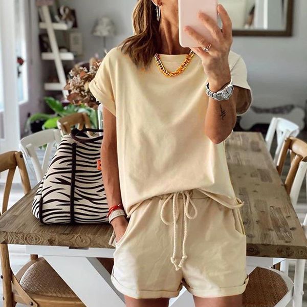 

women's tracksuits solid summer suit two pieces tracksuit short sleeve sports suits women 2021 casual elastic waist lady set, Gray