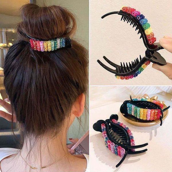 

colorful rainbow hair for women girls holder clip sweet style make hairpin fashion accessories clips & barrettes, Golden;silver