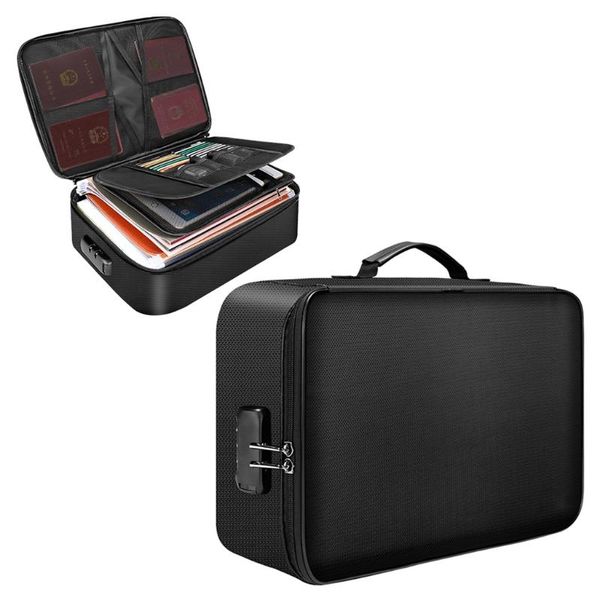 

briefcases k5da document organizer bag 4-layer large space fireproof water-resistant zipper file storage case with lock gifts portable home