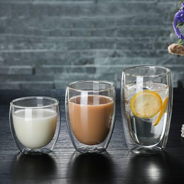 

double layer simple heat resistant glass cup high borosilicate tea beer handmade coffee mugs wine drinkware milk cups glasses