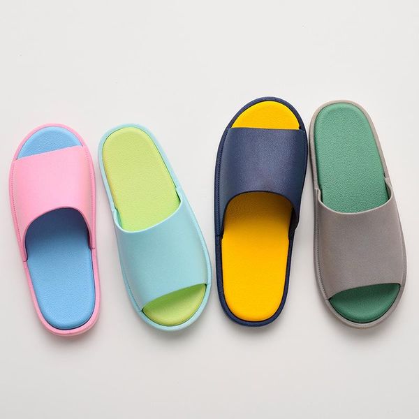 

slippers men summer couple fashion home indoor bathroom shower shoe non-slip shoes candy color patchwork, Black