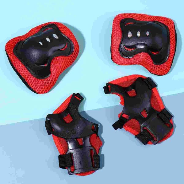 

wrist support 6pcs outdoor sports protector protective gear knee pads elbow for cycling skateboard riding (black and red), Black;red