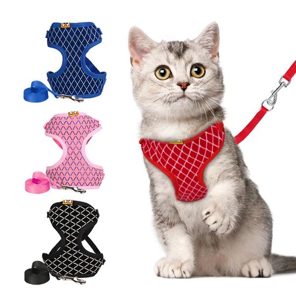 

cat collars & leads two sizes rhinestone mesh harness and leash set breathable adjustable pet vest for small dog walking harnesses