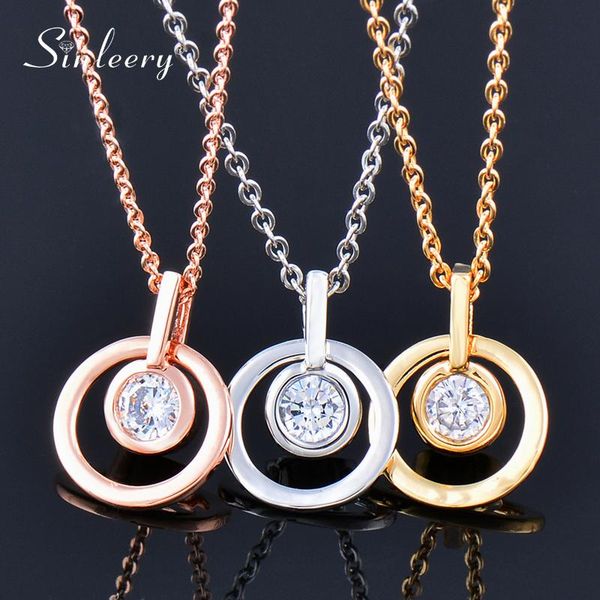 

pendant necklaces sinleery round rhinestone necklace rose gold silver color neck chain for women wedding jewelry xl689 ssk
