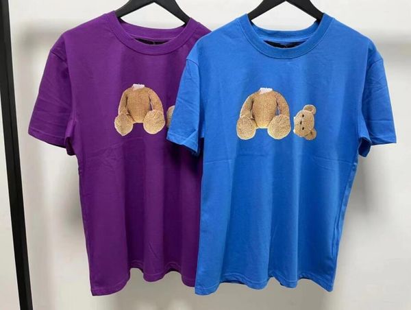 

trendy brand men's tee polos teddy bear cartoon print loose letter short sleeve, White;black