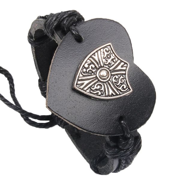 

yiwu commodity city taoxin shield leather bracelet woven metal totem jewelry leather bracelet, Golden;silver