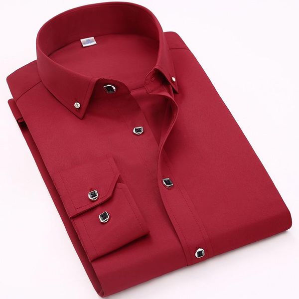 

men's casual shirts trendy luxury diamond button solid dress shirt standard-fit comfortable soft long sleeve men clothing, White;black