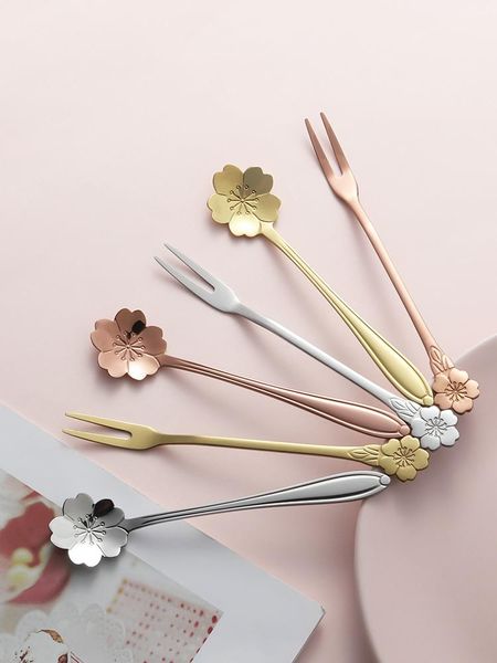 

forks 2 pcs light luxury stainless steel fruit fork gold dessert cake delicate cherry spoon home kitchen tableware