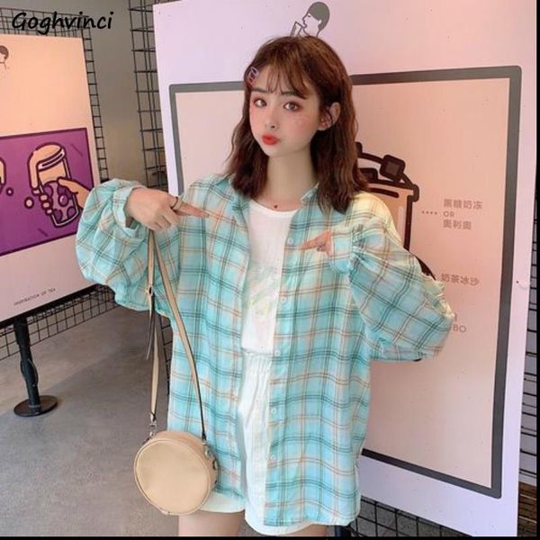

long spring turn down womens shirts collar plaid korean style thin sunproof chic girls outwear all match loose breathable, White
