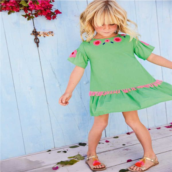 

jumping meters princess girls dress for summer cotton embroidery kids clothing toddler fashion frocks 210529, Red;yellow