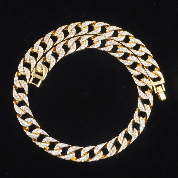 

chains hip hop iced out paved rhinestones 13mm full miami curb cuban chain cz bling rapper necklaces for men jewelry, Silver
