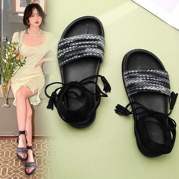 

sandals comfy slip on elastic textile splicing casual beach shoes for woman classics non-slip lightweight sandal, Black