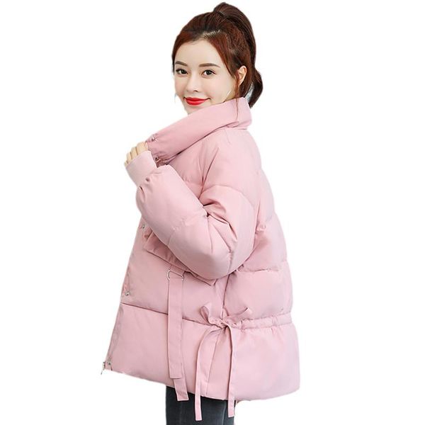 

solid stand collar loose women's winter jacket korean style warm parka long sleeve oversized coat black puffer down & parkas
