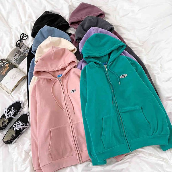 

mooirue spring classic women hoodies label multi color hooded zipper loose fleece thickened hoodie coat y298, Black