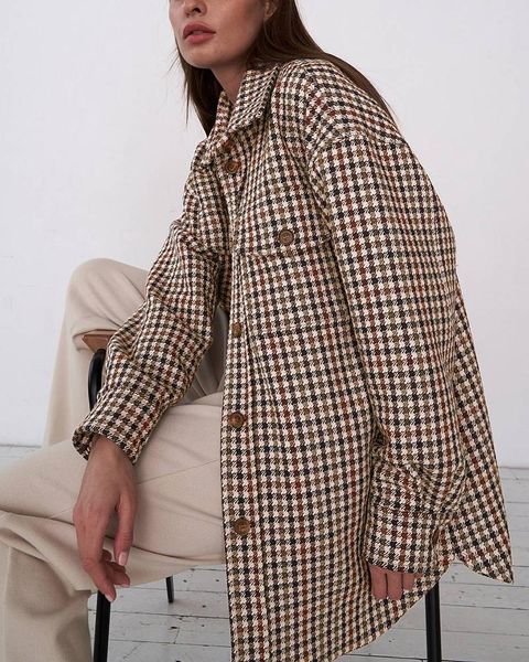 

women's jackets jryyt single breasted loose plaid women long sleeve autumn winter outerwear female oversized wool coat pockets, Black;brown