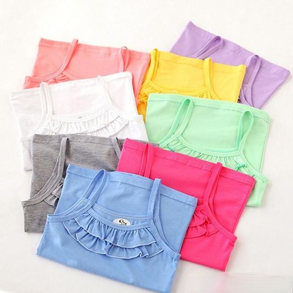 

2021 baby tank kids ruffle vests summer t shirts sleeveless tees toddler cool soft cotton children candy color underwears h799, Blue