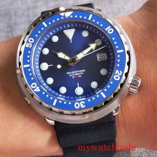 

wristwatches 46.5mm tandorio brand japan nh35a 20atm diving men watch sapphire glass luminous marks black rubber strap, Slivery;brown