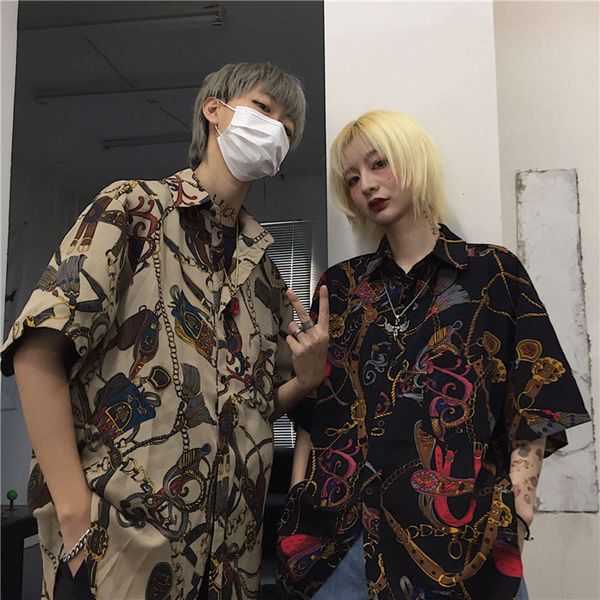 

men's casual shirts shirtstraight and handsome printed men's loose shirt jacket short sleeve korean society nnp2, White;black