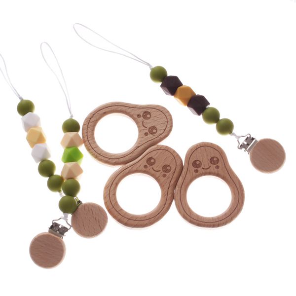 

pacifier holders wooden baby teethers cartoon natural silicone clips chain infant nipple 2pcs/set toys b5526