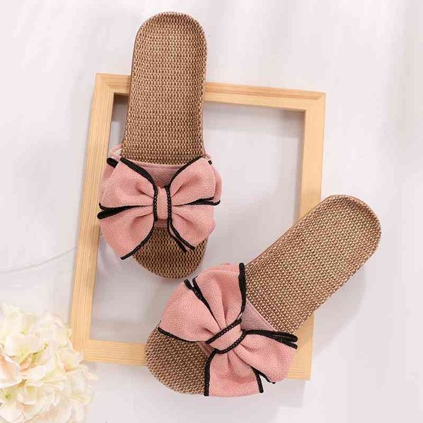 

75% off factory outlet sale mr new butterfly-knot summer cool slippers women linen belt slides female sandals flip flops 6d55, Black