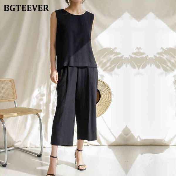 

pants casual cotton and linen 2 pieces women sleeveless split blouse & wide leg pants summer ol set female a5y4, White