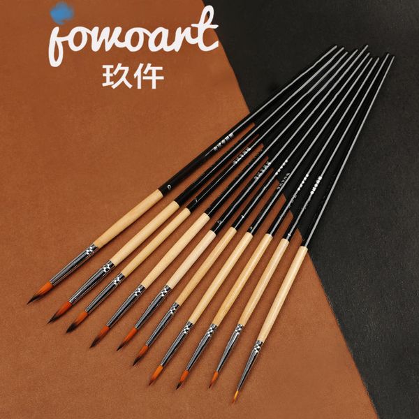 

10 Nylon hair Line drawing Brush Stroke Very fine Oil Painting Pigment Acrylic Gouache watercolor Painting Long wooden pole Pen, 0 1 2 3
