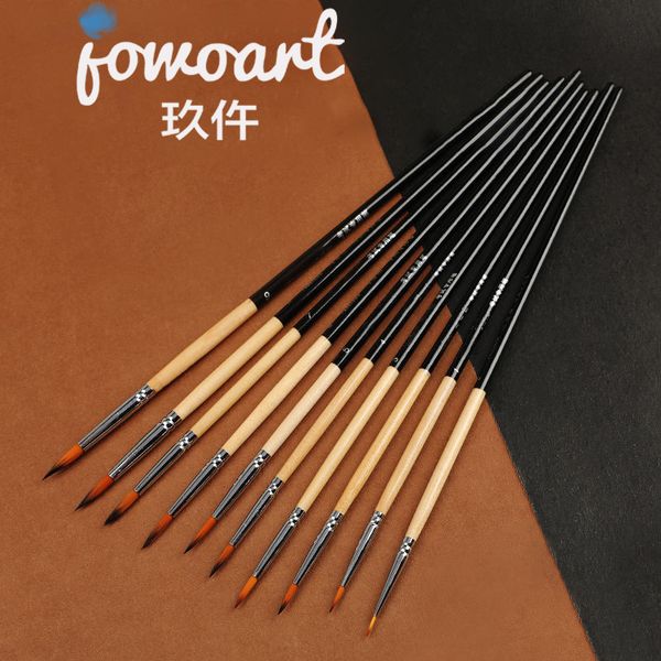 

10 nylon hair line drawing brush stroke very fine oil painting pigment acrylic gouache watercolor painting long wooden pole pen